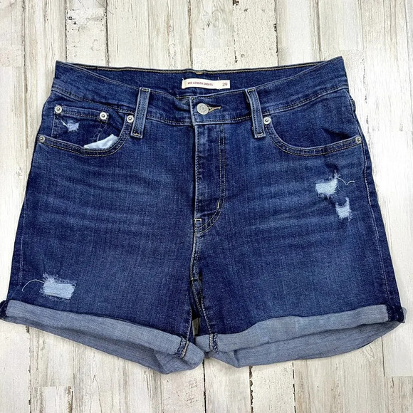 Levi's Women's Distressed Denim Mid-Length‎ Shorts Size 29 Blue Casual Summer - Picture 1 of 4